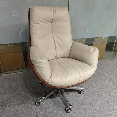 Modern Minimalist Leather Square Seat Desk Chair With Armrest & Reclining Backrest For Home Office Or Study