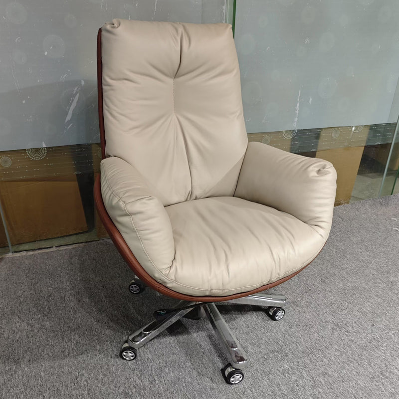 Modern Minimalist Leather Square Seat Desk Chair With Armrest & Reclining Backrest For Home Office Or Study