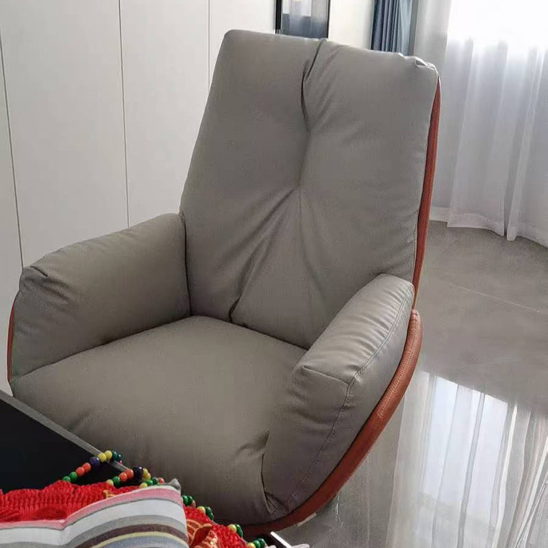 Modern Minimalist Leather Square Seat Desk Chair With Armrest & Reclining Backrest For Home Office Or Study