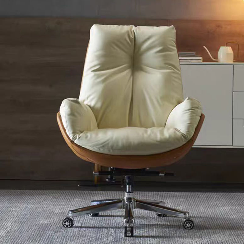 Modern Minimalist Leather Square Seat Desk Chair With Armrest & Reclining Backrest For Home Office Or Study