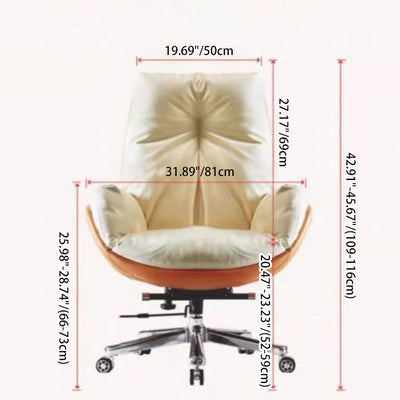 Modern Minimalist Leather Square Seat Desk Chair With Armrest & Reclining Backrest For Home Office Or Study