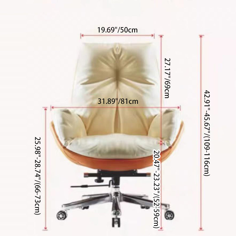 Modern Minimalist Leather Square Seat Desk Chair With Armrest & Reclining Backrest For Home Office Or Study