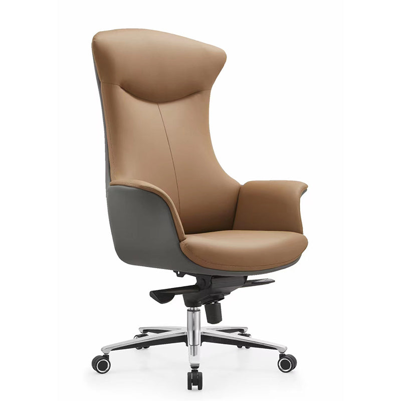 Modern Minimalist Leather Metal Shell-Back Ergonomic Desk Chair With Armrests & Reclining For Home Office Or Study
