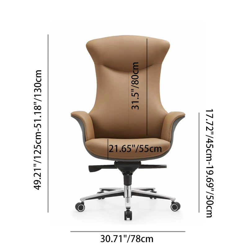Modern Minimalist Leather Metal Shell-Back Ergonomic Desk Chair With Armrests & Reclining For Home Office Or Study