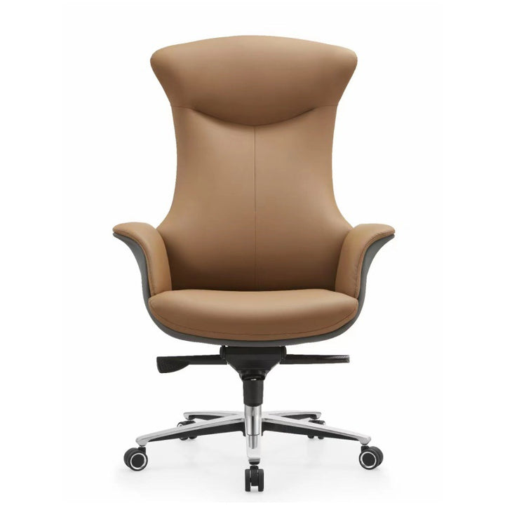Moderner minimalistischer Bürostuhl mit Silikonleder und Vollnarben-Rindsleder, Aluminiumlegierung und Metallrückenschale, ergonomisch, mit Armlehnen und verstellbarer Rückenlehne für Homeoffice oder Arbeitszimmer 