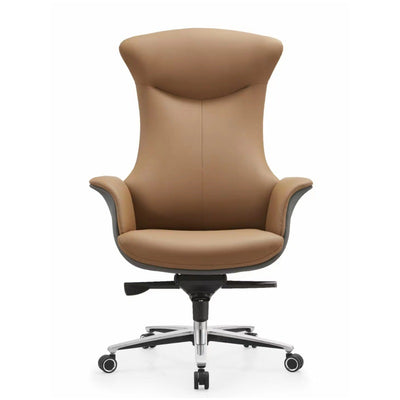 Modern Minimalist Leather Metal Shell-Back Ergonomic Desk Chair With Armrests & Reclining For Home Office Or Study
