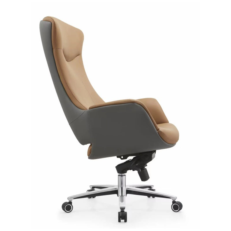 Modern Minimalist Leather Metal Shell-Back Ergonomic Desk Chair With Armrests & Reclining For Home Office Or Study