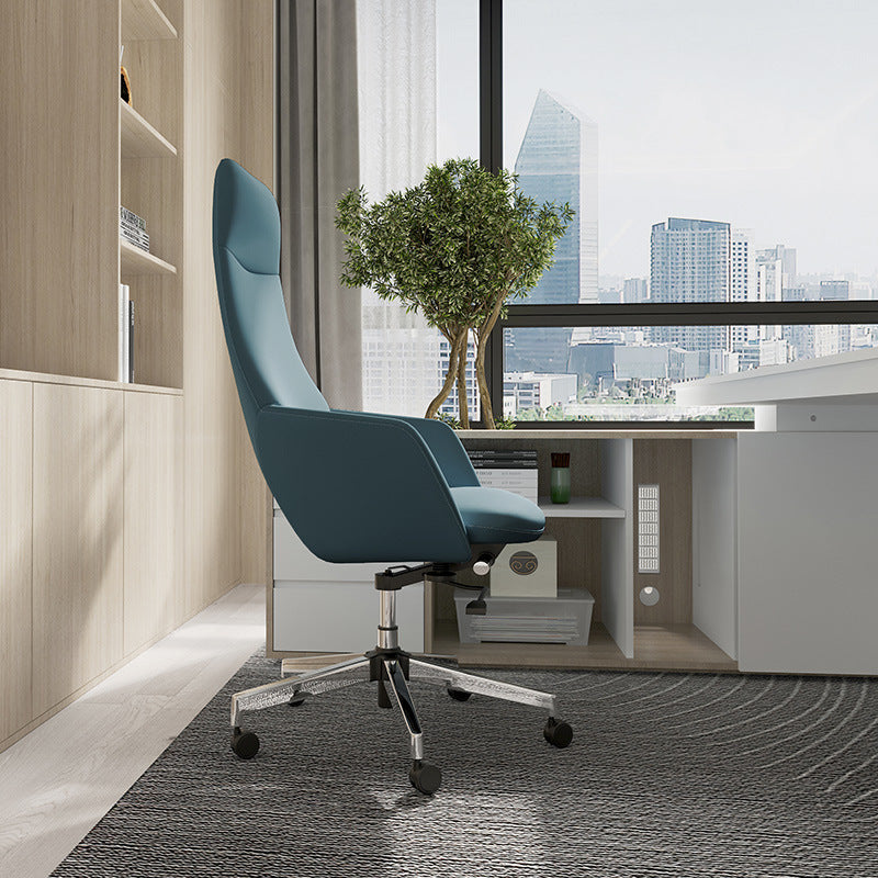Modern Minimalist Leather Aluminum Alloy Rectangular Desk Chair Adjustable Rotating With Backrest And Armrests For Home Office And Study