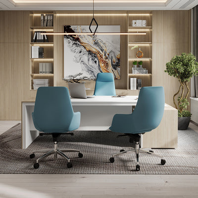 Modern Minimalist Leather Aluminum Alloy Rectangular Desk Chair Adjustable Rotating With Backrest And Armrests For Home Office And Study
