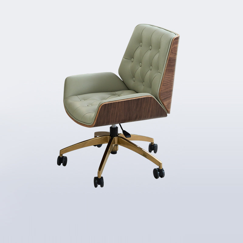 Contemporary Nordic Swivel Leather Wood Steel Square Desk Chair With Armrest And Backrest For Home Office Or Study