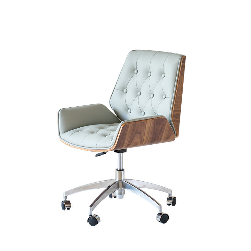 Contemporary Nordic Swivel Leather Wood Steel Square Desk Chair With Armrest And Backrest For Home Office Or Study