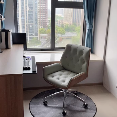 Contemporary Nordic Swivel Leather Wood Steel Square Desk Chair With Armrest And Backrest For Home Office Or Study