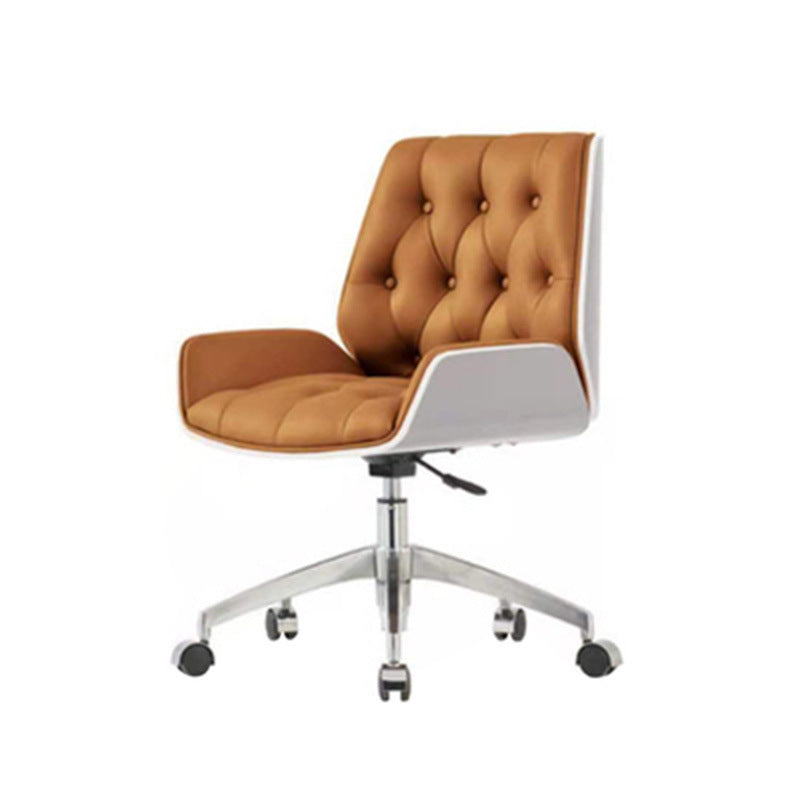 Contemporary Nordic Swivel Leather Wood Steel Square Desk Chair With Armrest And Backrest For Home Office Or Study