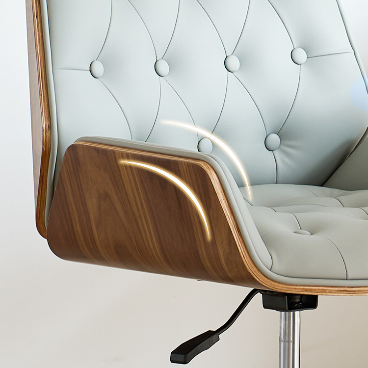 Contemporary Nordic Swivel Leather Wood Steel Square Desk Chair With Armrest And Backrest For Home Office Or Study
