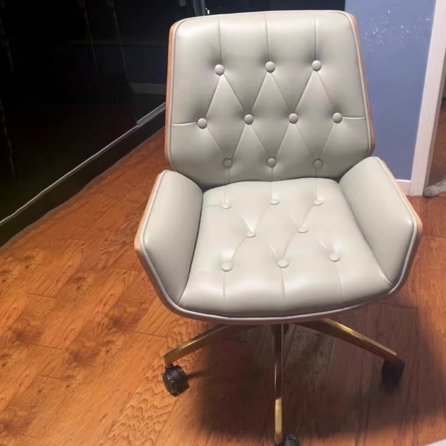 Contemporary Nordic Swivel Leather Wood Steel Square Desk Chair With Armrest And Backrest For Home Office Or Study