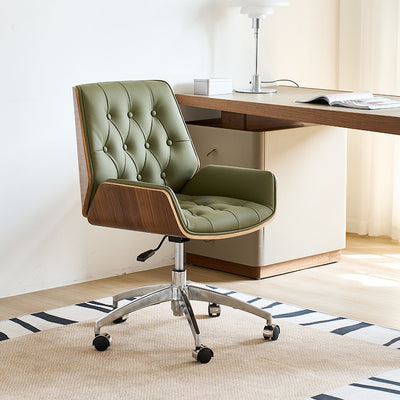 Contemporary Nordic Swivel Leather Wood Steel Square Desk Chair With Armrest And Backrest For Home Office Or Study