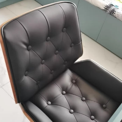 Contemporary Nordic Swivel Leather Wood Steel Square Desk Chair With Armrest And Backrest For Home Office Or Study