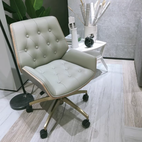 Contemporary Nordic Swivel Leather Wood Steel Square Desk Chair With Armrest And Backrest For Home Office Or Study