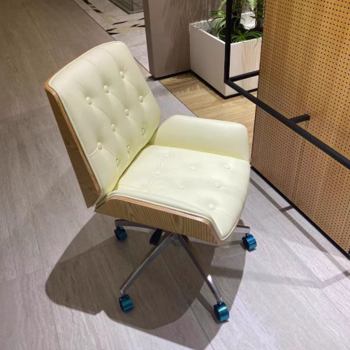 Contemporary Nordic Swivel Leather Wood Steel Square Desk Chair With Armrest And Backrest For Home Office Or Study