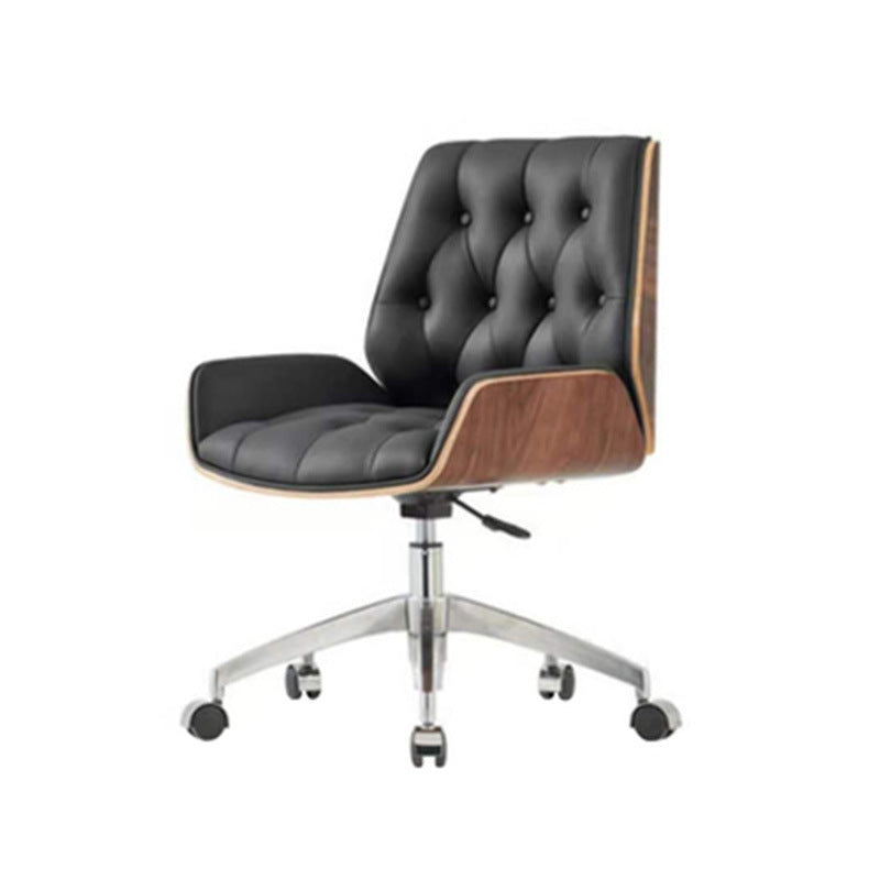 Contemporary Nordic Swivel Leather Wood Steel Square Desk Chair With Armrest And Backrest For Home Office Or Study
