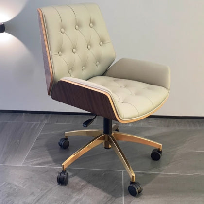 Contemporary Nordic Swivel Leather Wood Steel Square Desk Chair With Armrest And Backrest For Home Office Or Study