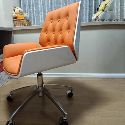 Contemporary Nordic Swivel Leather Wood Steel Square Desk Chair With Armrest And Backrest For Home Office Or Study
