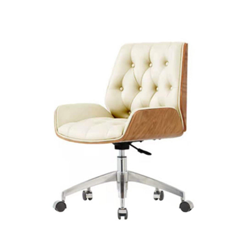 Contemporary Nordic Swivel Leather Wood Steel Square Desk Chair With Armrest And Backrest For Home Office Or Study
