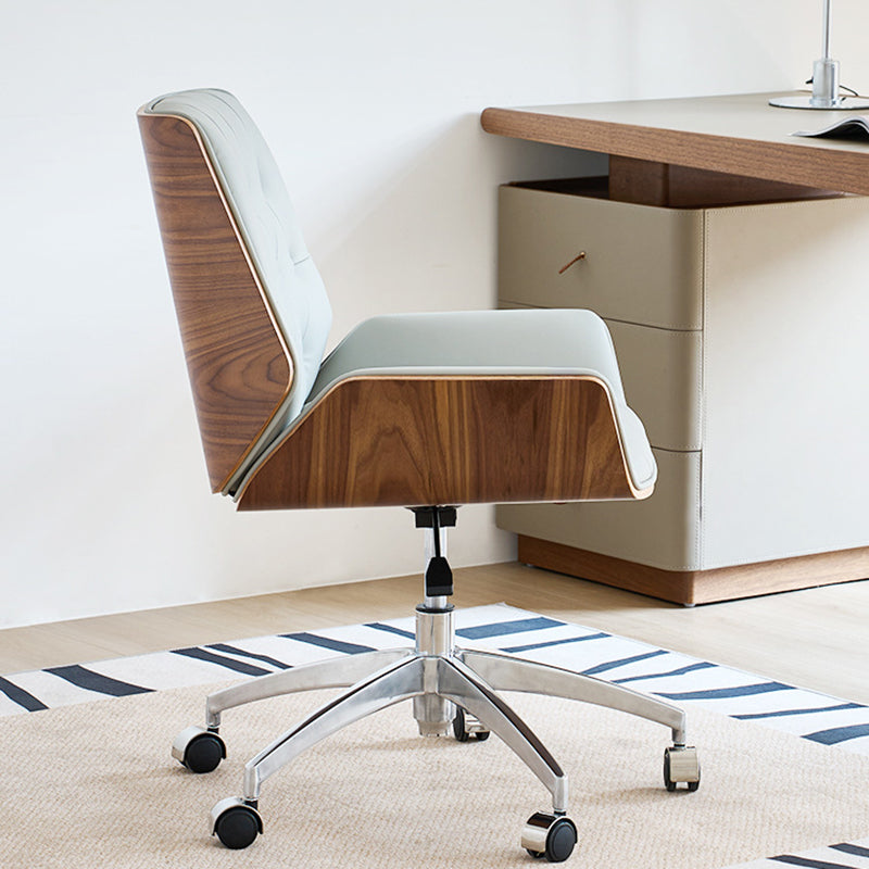 Contemporary Nordic Swivel Leather Wood Steel Square Desk Chair With Armrest And Backrest For Home Office Or Study