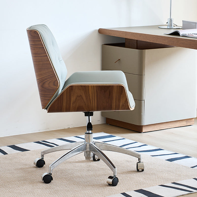 Contemporary Nordic Swivel Leather Wood Steel Square Desk Chair With Armrest And Backrest For Home Office Or Study
