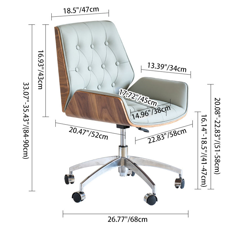 Contemporary Nordic Swivel Leather Wood Steel Square Desk Chair With Armrest And Backrest For Home Office Or Study