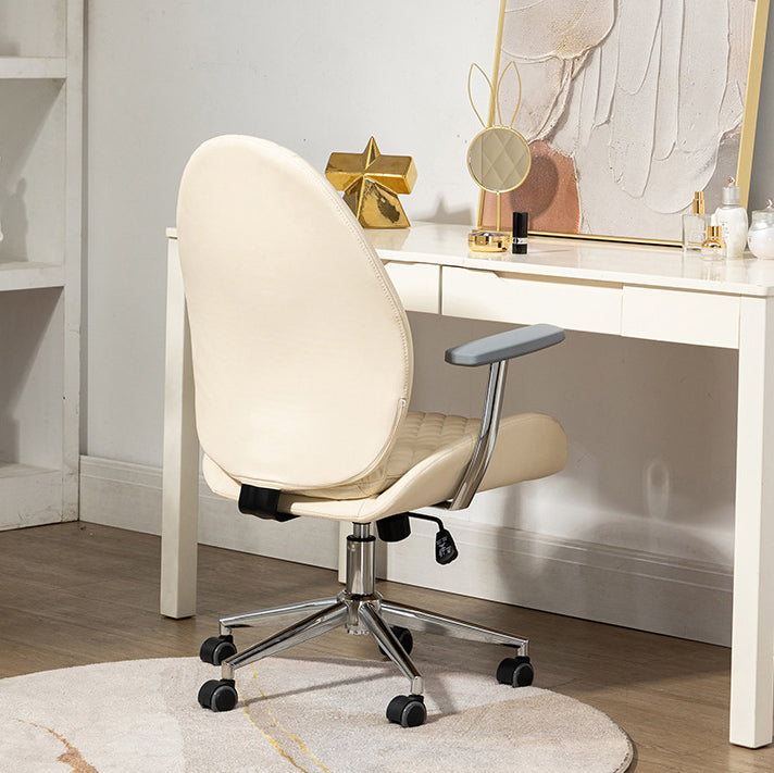 Contemporary Nordic PU Leather Steel Scallop Oval Vanity Stool With Backrest And Armrest For Bedroom