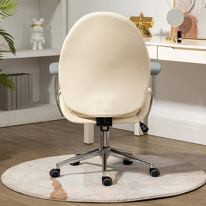 Contemporary Nordic PU Leather Steel Scallop Oval Vanity Stool With Backrest And Armrest For Bedroom