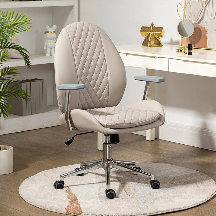 Contemporary Nordic PU Leather Steel Scallop Oval Vanity Stool With Backrest And Armrest For Bedroom