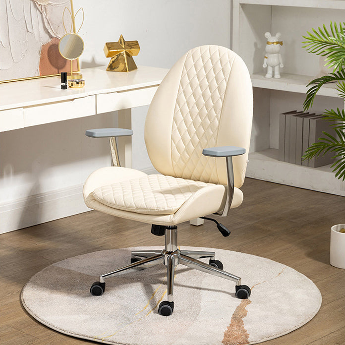 Contemporary Nordic PU Leather Steel Scallop Oval Vanity Stool With Backrest And Armrest For Bedroom