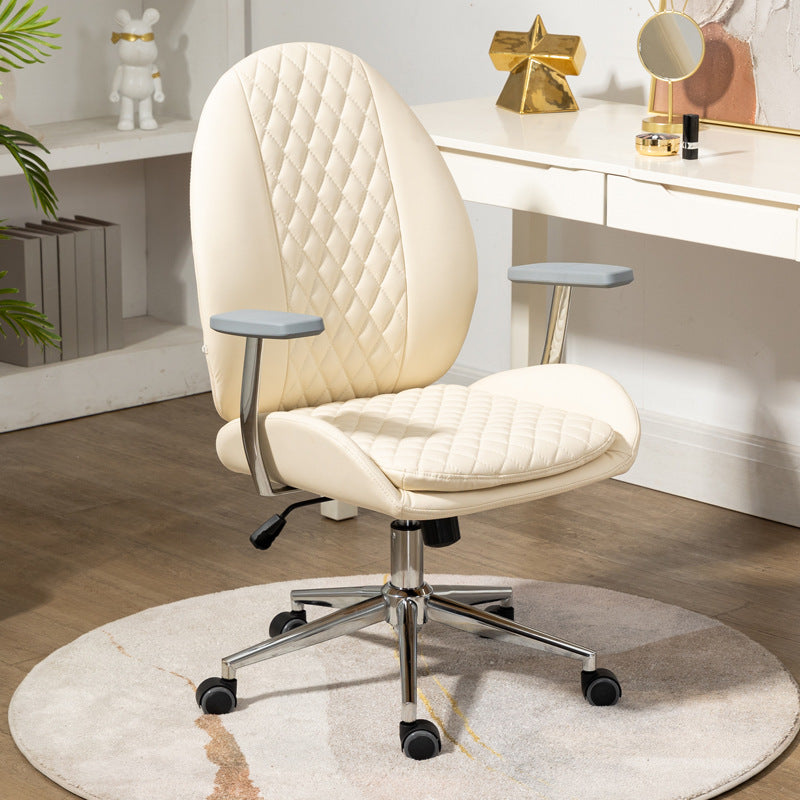 Contemporary Nordic PU Leather Steel Scallop Oval Vanity Stool With Backrest And Armrest For Bedroom