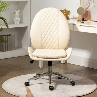 Contemporary Nordic PU Leather Steel Scallop Oval Vanity Stool With Backrest And Armrest For Bedroom