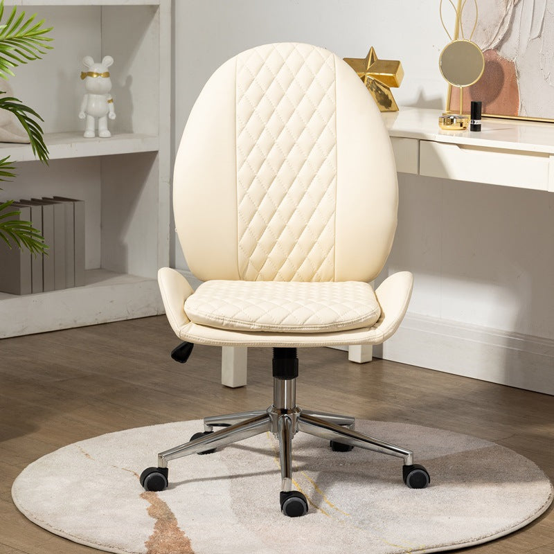 Contemporary Nordic PU Leather Steel Scallop Oval Vanity Stool With Backrest And Armrest For Bedroom