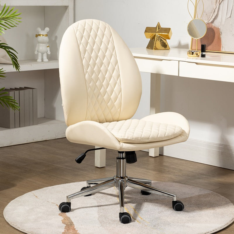 Contemporary Nordic PU Leather Steel Scallop Oval Vanity Stool With Backrest And Armrest For Bedroom