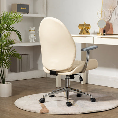 Contemporary Nordic PU Leather Steel Scallop Oval Vanity Stool With Backrest And Armrest For Bedroom
