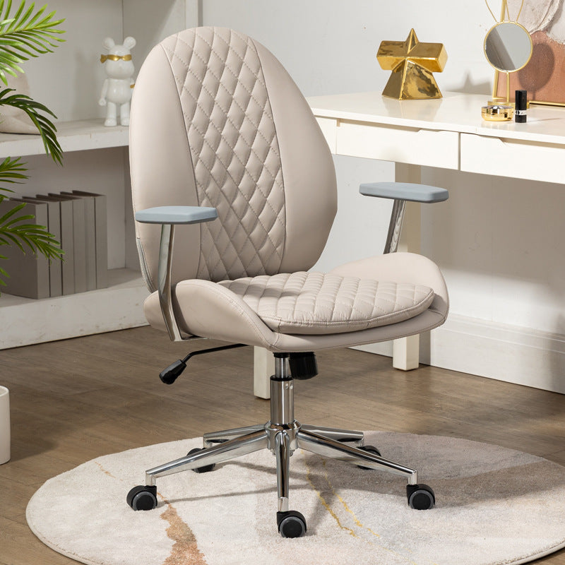 Contemporary Nordic PU Leather Steel Scallop Oval Vanity Stool With Backrest And Armrest For Bedroom