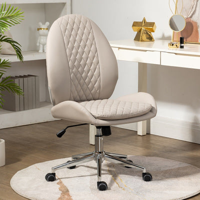 Contemporary Nordic PU Leather Steel Scallop Oval Vanity Stool With Backrest And Armrest For Bedroom