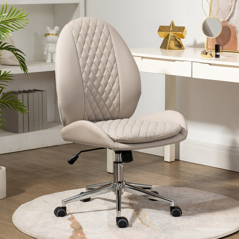 Contemporary Nordic PU Leather Steel Scallop Oval Vanity Stool With Backrest And Armrest For Bedroom