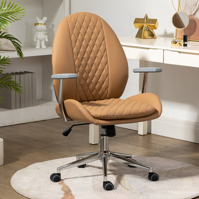 Contemporary Nordic PU Leather Steel Scallop Oval Vanity Stool With Backrest And Armrest For Bedroom