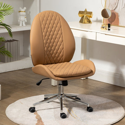 Contemporary Nordic PU Leather Steel Scallop Oval Vanity Stool With Backrest And Armrest For Bedroom