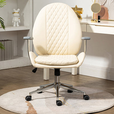 Contemporary Nordic PU Leather Steel Scallop Oval Vanity Stool With Backrest And Armrest For Bedroom