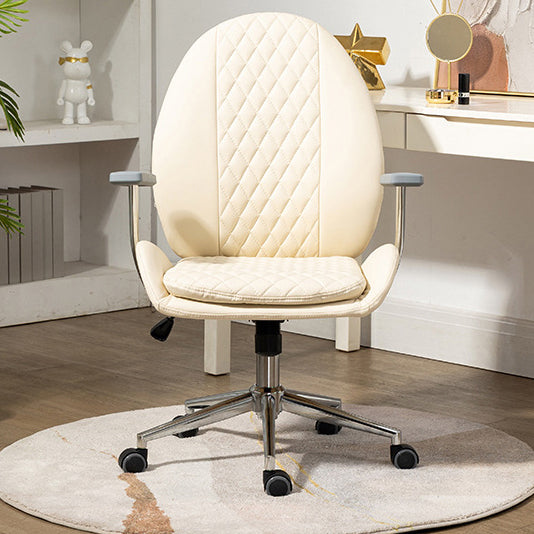 Contemporary Nordic PU Leather Steel Scallop Oval Vanity Stool With Backrest And Armrest For Bedroom