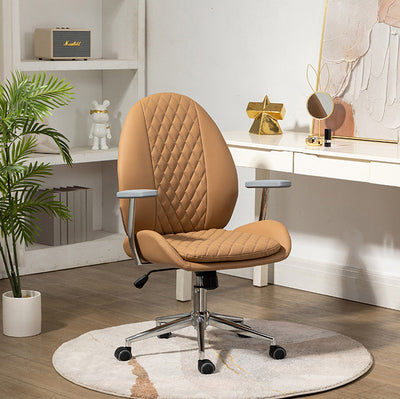 Contemporary Nordic PU Leather Steel Scallop Oval Vanity Stool With Backrest And Armrest For Bedroom