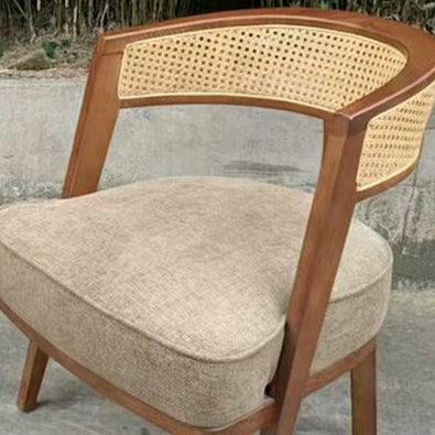 Traditional Japanese Cotton-linen Ash Wood Rattan Weaving Accent Chair With Backrest For Living Room And Dining Room