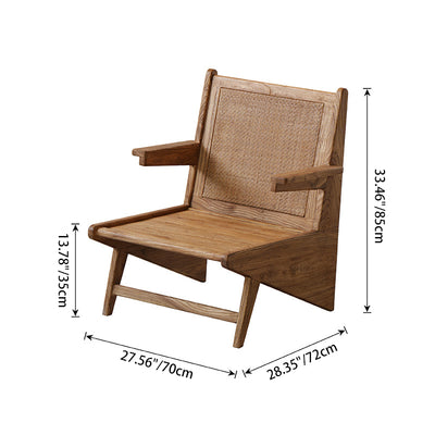 Traditional Japanese Weaving Weathered Wood & Rattan Accent Chair Lounge Chair With Backrest And Armrests For Balcony & Living Room Seating