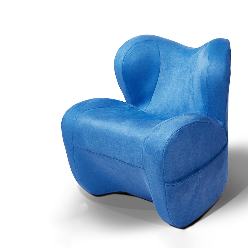 Modern Minimalist Linen &amp; Velvet EPS Curved Accent Chair With Backrest And Storage Pocket For Living Room